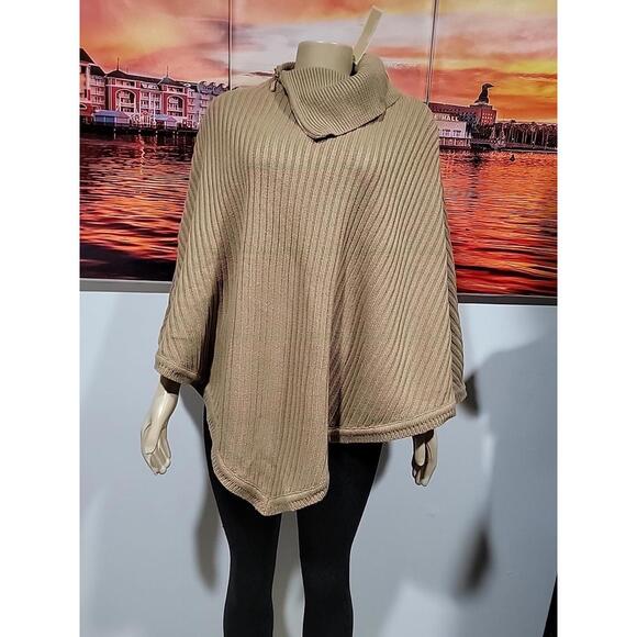 MICHAEL KORS Zippered Ribbed-Knit Poncho OS Camel NWT #4 - Picture 4 of 12